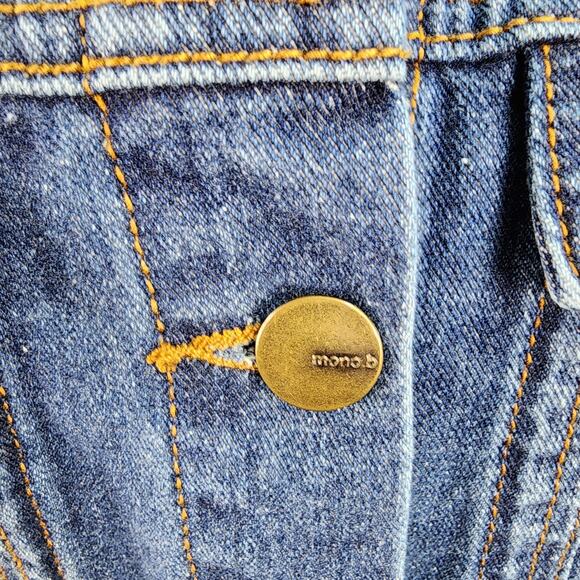 Mono B Longline Denim Jacket Women’s Large Distressed Destroyed Blue Jean Coat - Picture 8 of 14